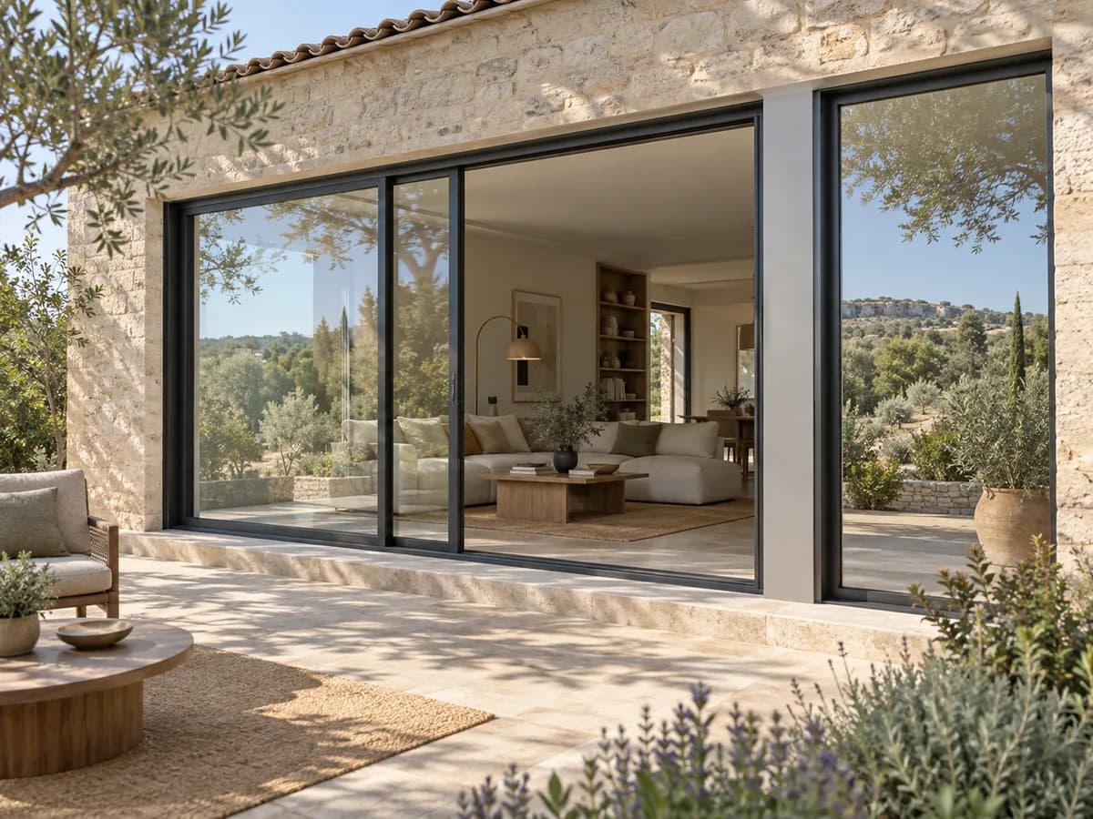 Illustration d'ambiance : fenêtres, baies et portes-fenêtres dans une maison contemporaine