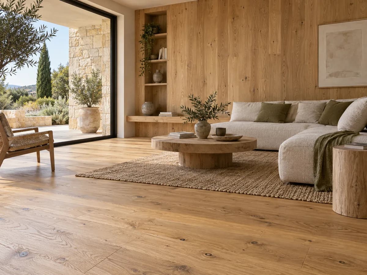 Illustration d'ambiance : parquets et habillages bois dans une maison contemporaine