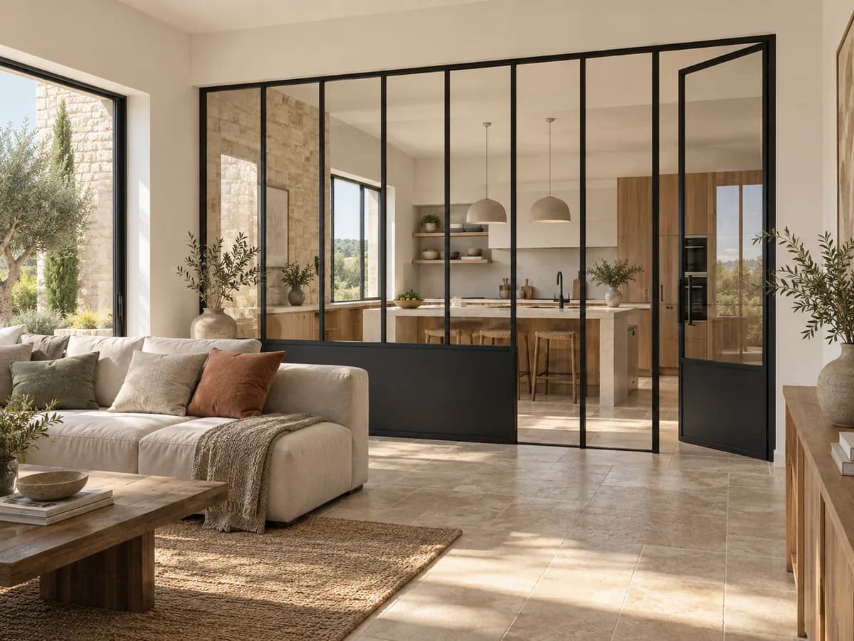 Illustration d'ambiance : verrières et cloisons dans une maison contemporaine