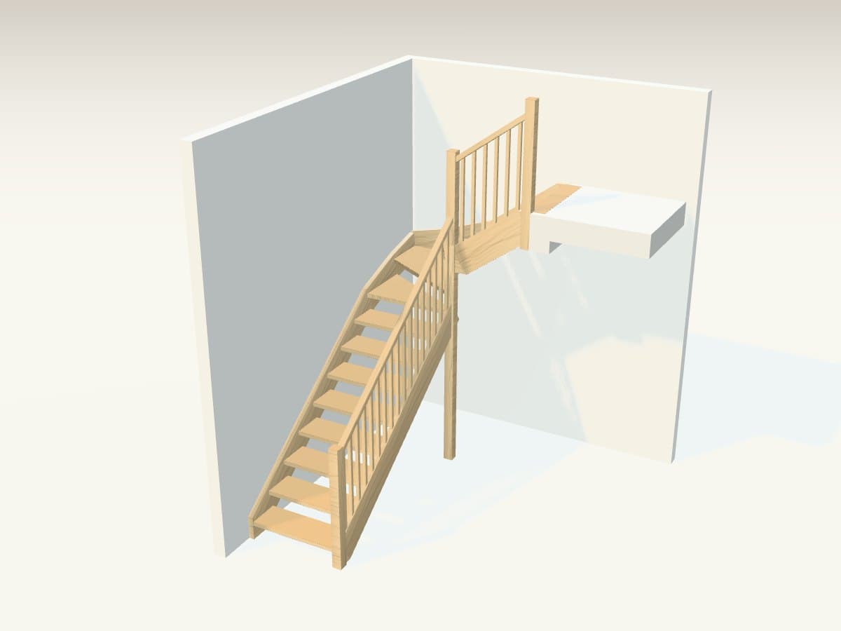 Rendu 3D indicatif : escalier quart tournant ajouré.