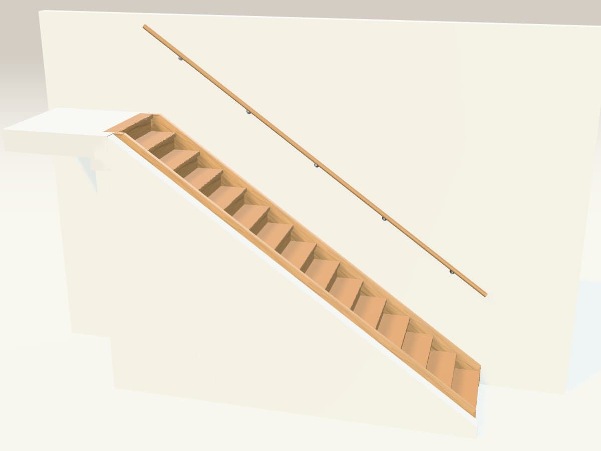 Rendu 3D indicatif : escalier droit en bois.