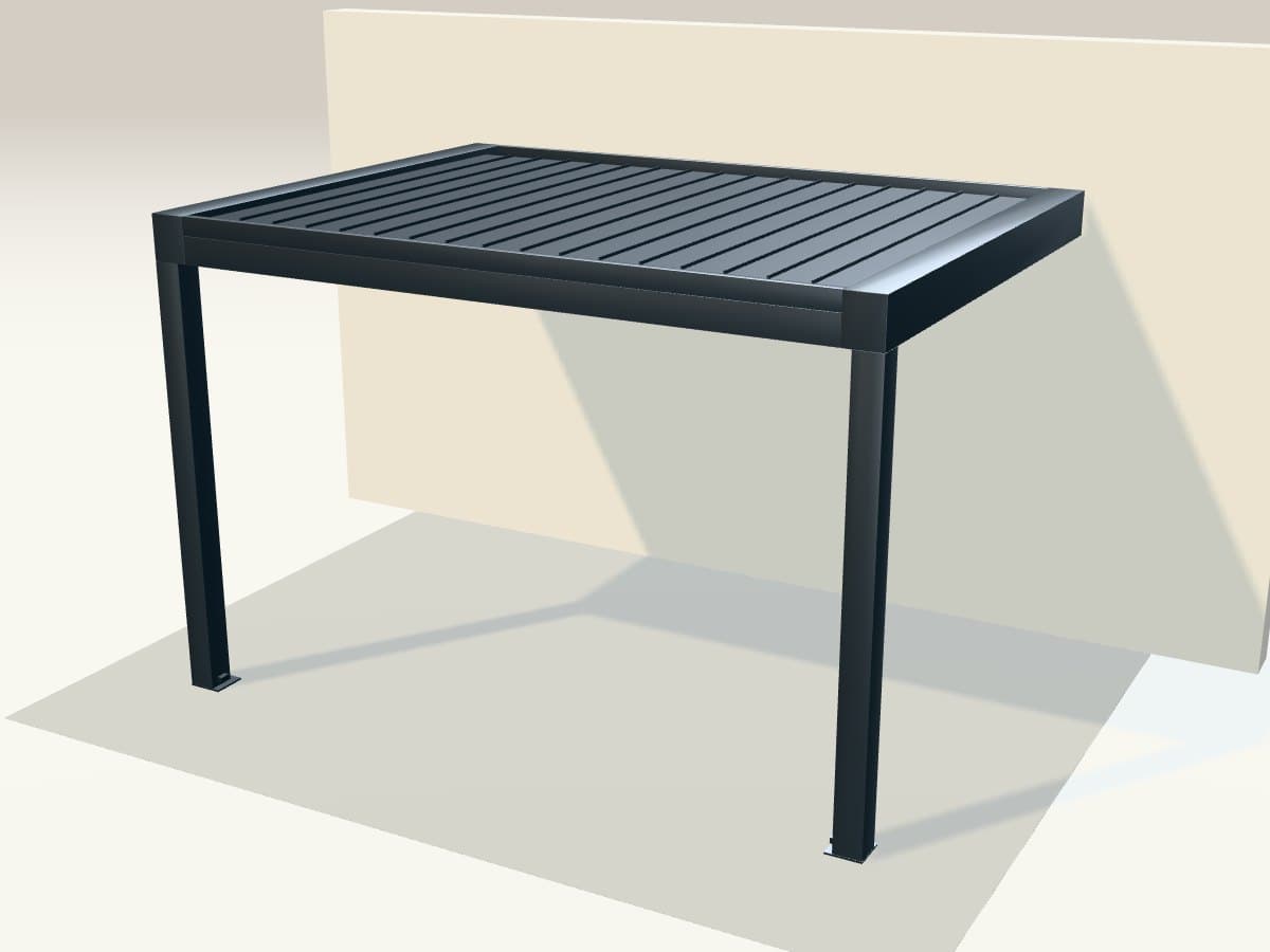 Rendu 3D indicatif : pergola bioclimatique adossée.