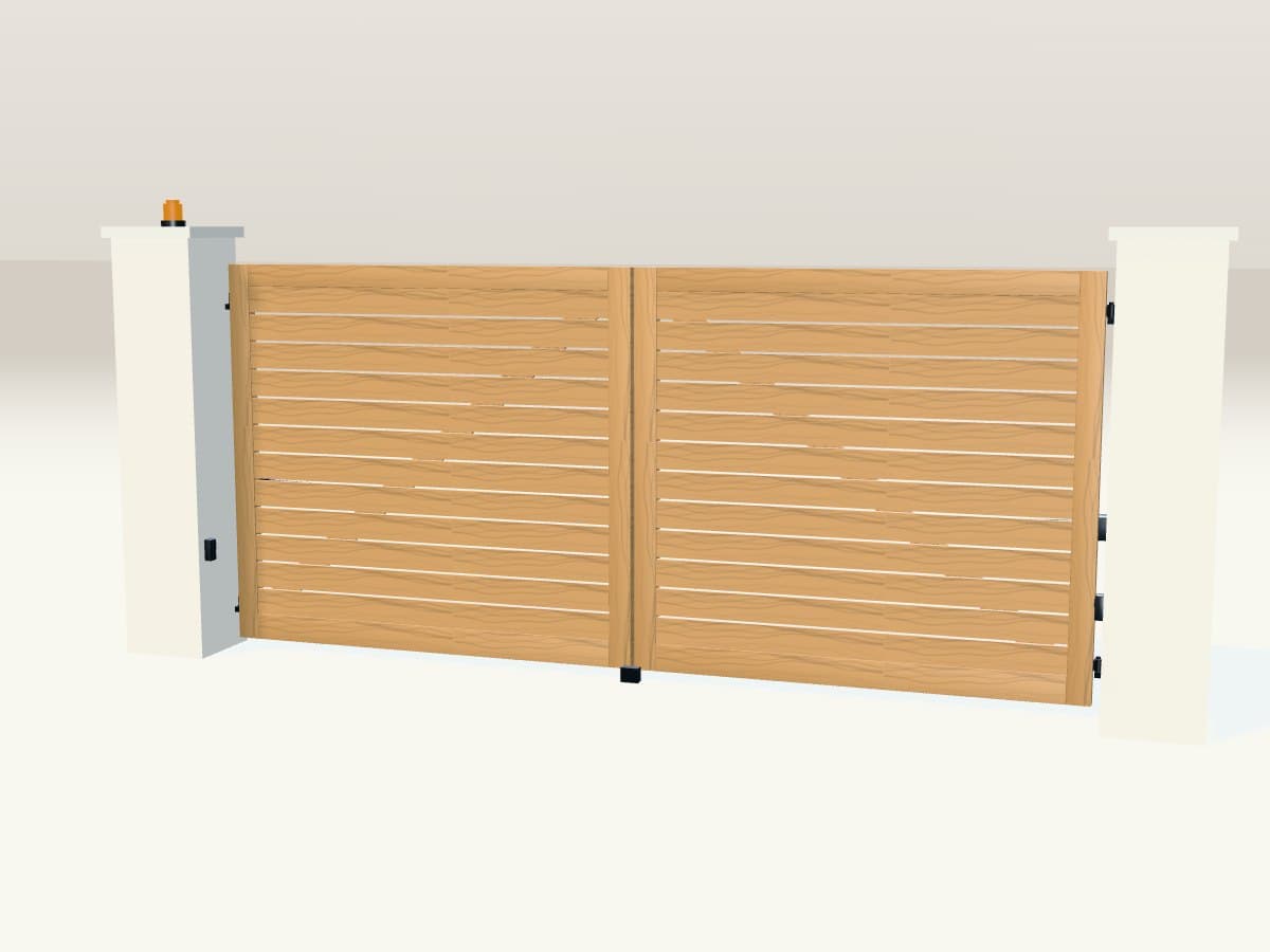 Rendu 3D indicatif : portail battant bois motorisé.