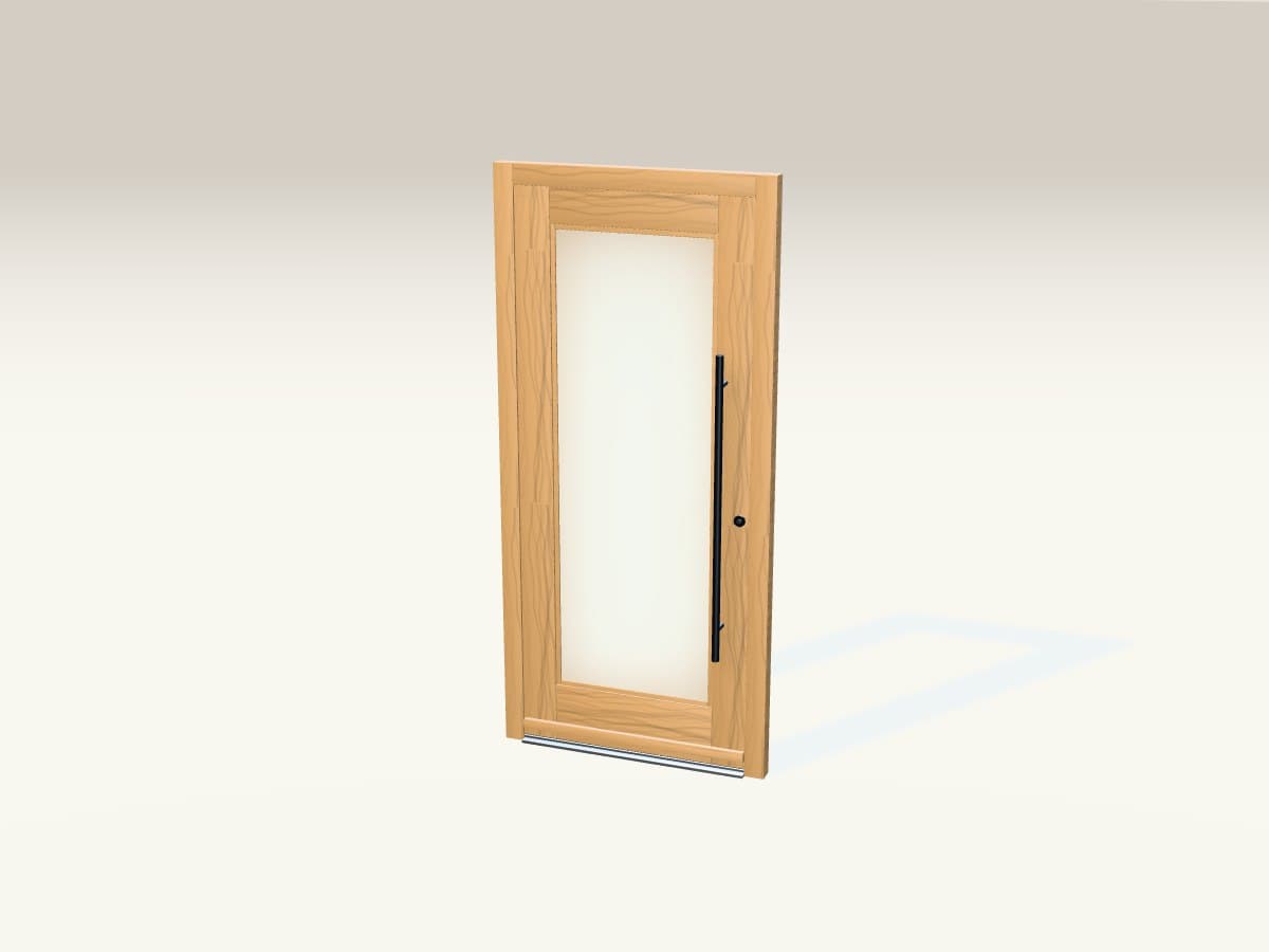 Rendu 3D indicatif : porte d'entrée bois largement vitrée.