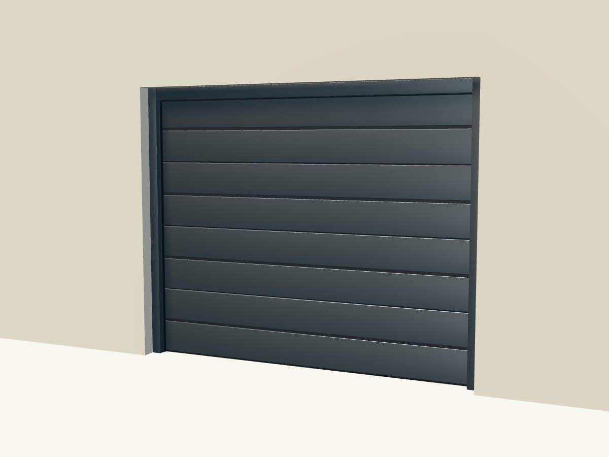 Rendu 3D indicatif : porte sectionnelle motorisée.