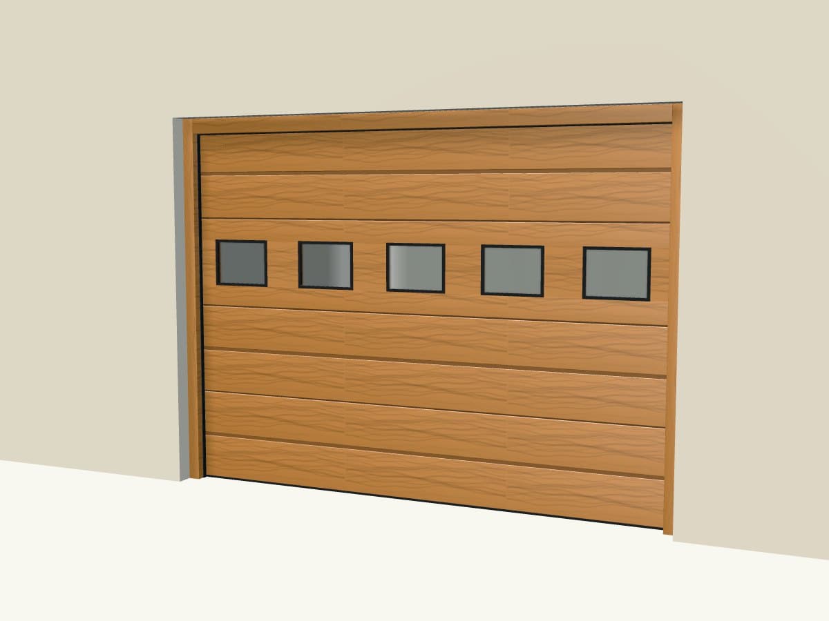 Rendu 3D indicatif : sectionnelle vitrée aspect bois.