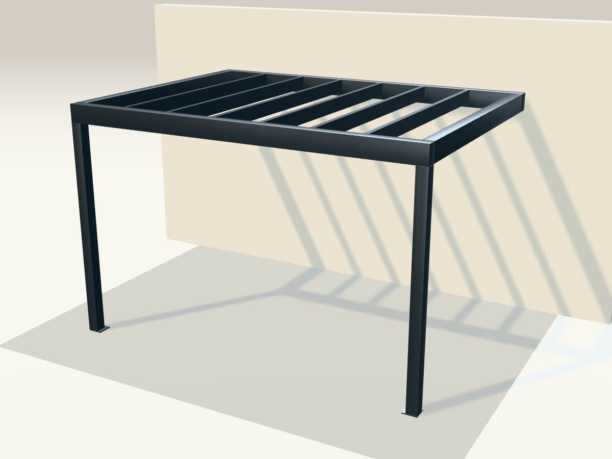 Rendu 3D indicatif : pergola adossée aluminium, Largeur 400 cm · avancée 300 cm · Pergola · Adossée à la façade.